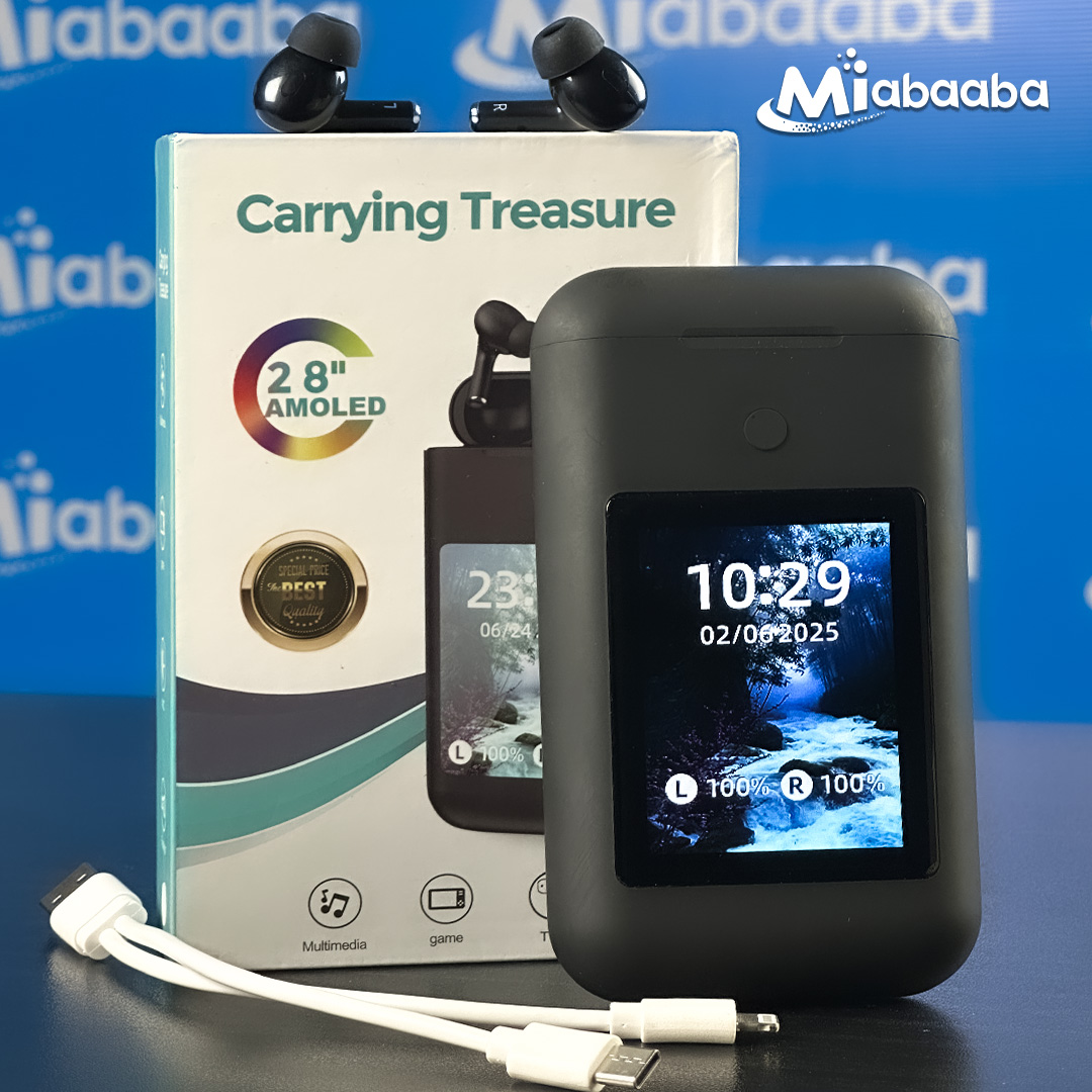 A98 Powerbank AirPods with a 2.8-inch HD touchscreen, featuring Active Noise Cancellation (ANC), Env